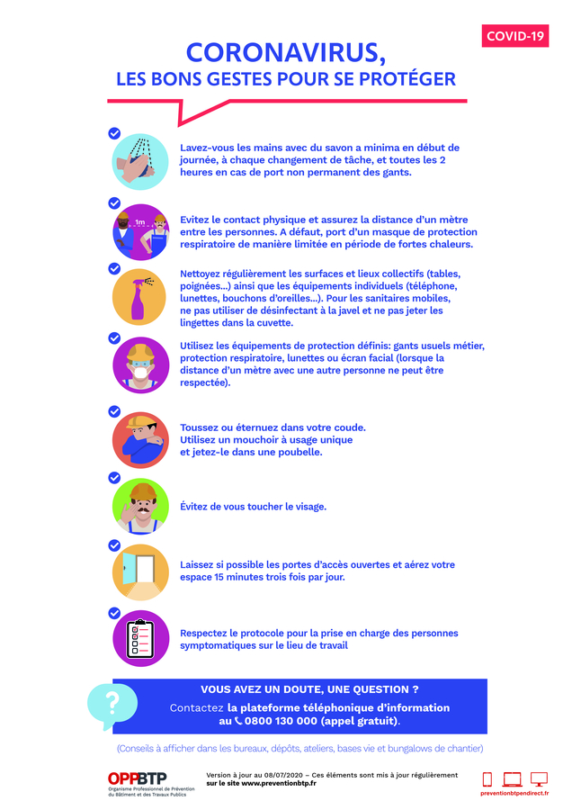 Affiche Covid19 Les bons gestes pour se proteger OPPBTP